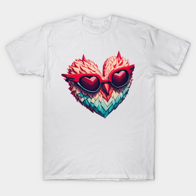 Feathered Heart with Sunglasses Art T-Shirt by ArtMichalS